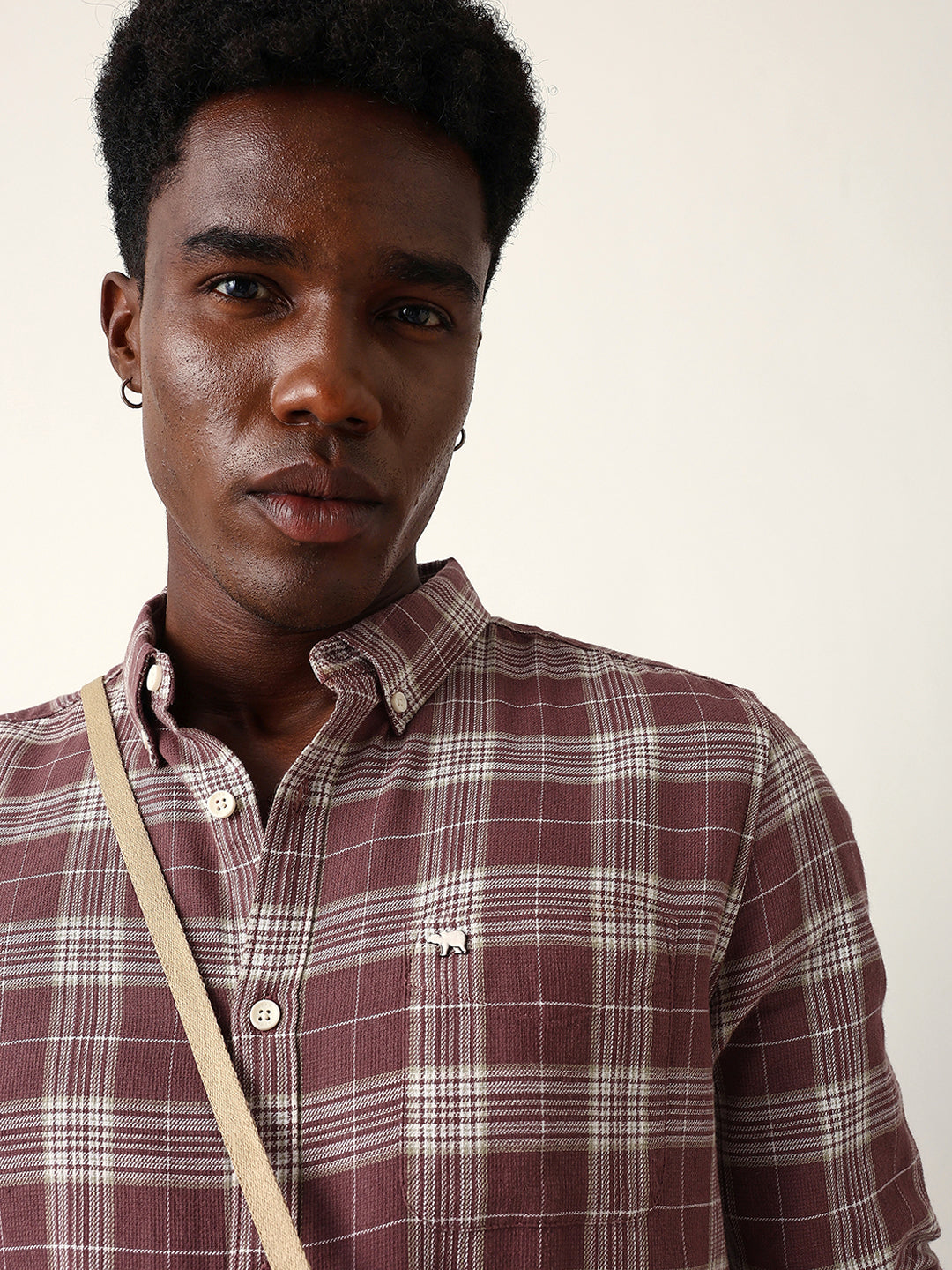 Men Maroon Cotton Checked Shirt