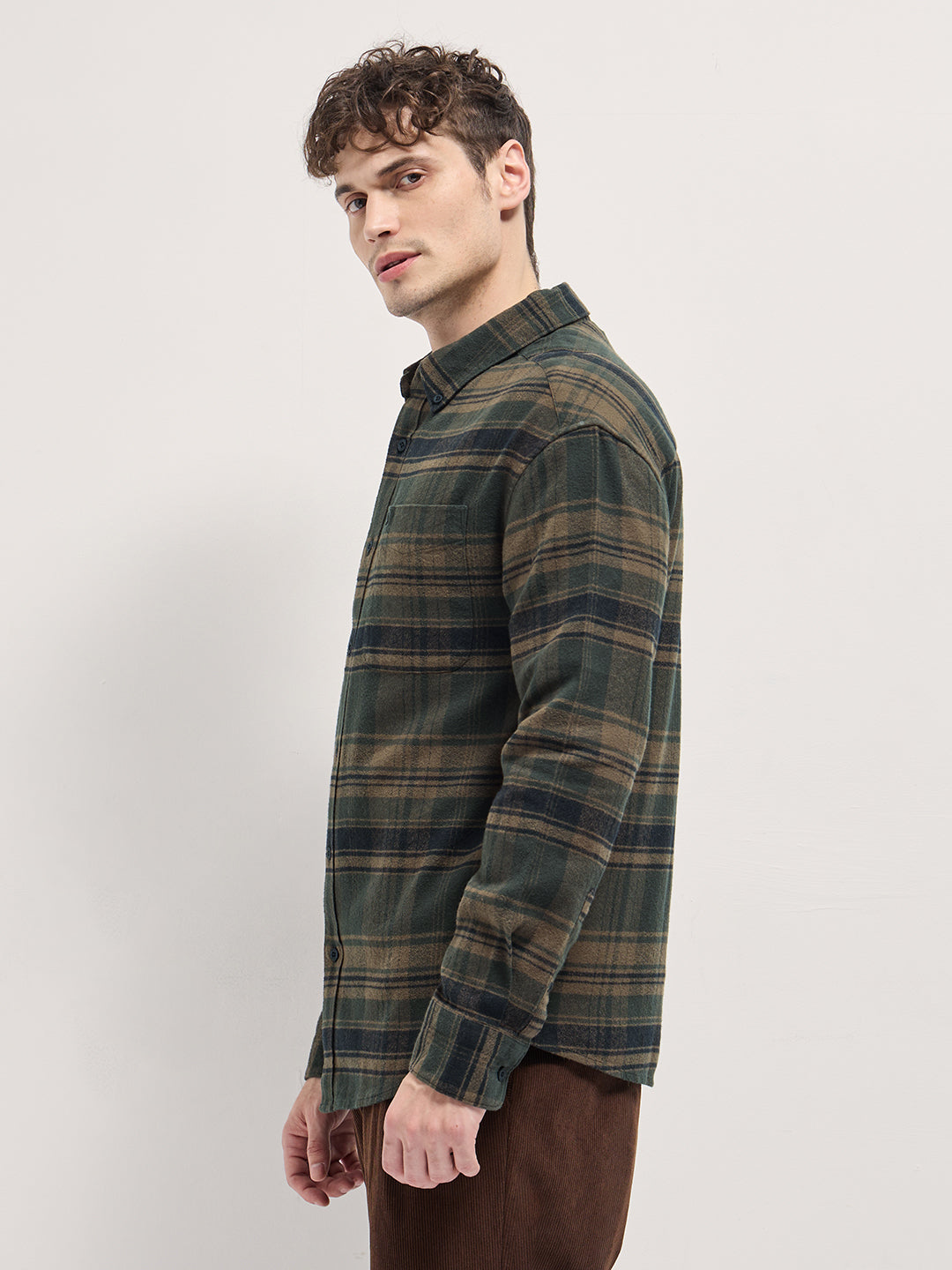 Men Multi-Color Checkered Relax Fit Flannel Overshirt