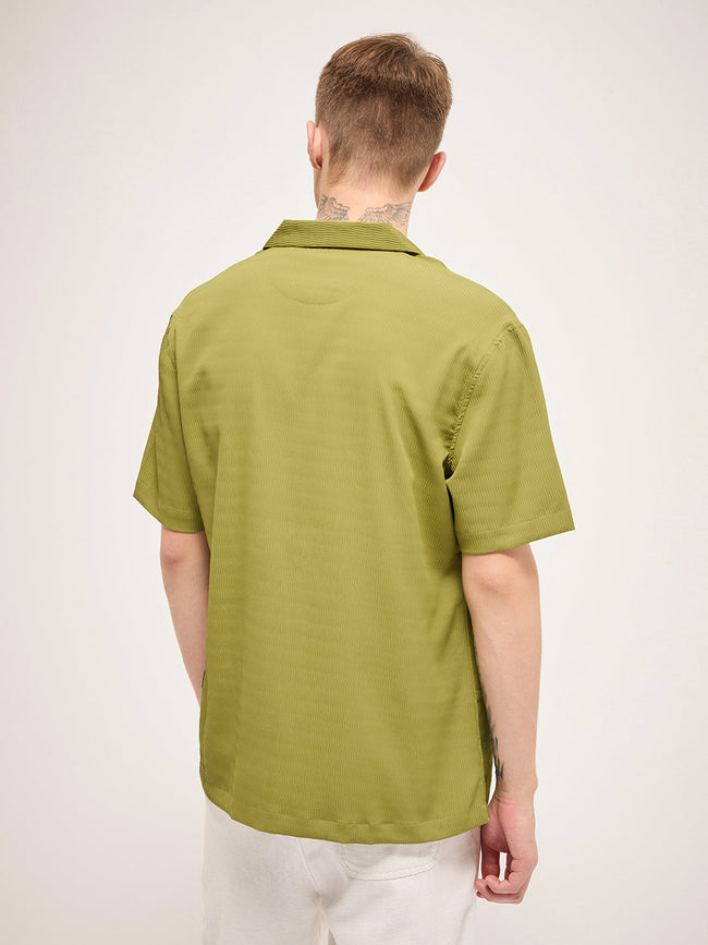 Men Pista green Self Design Regular Fit Casual Shirt
