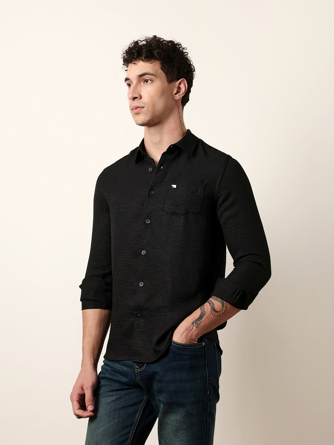 Men Solid Casual Full-Sleeve Shirt