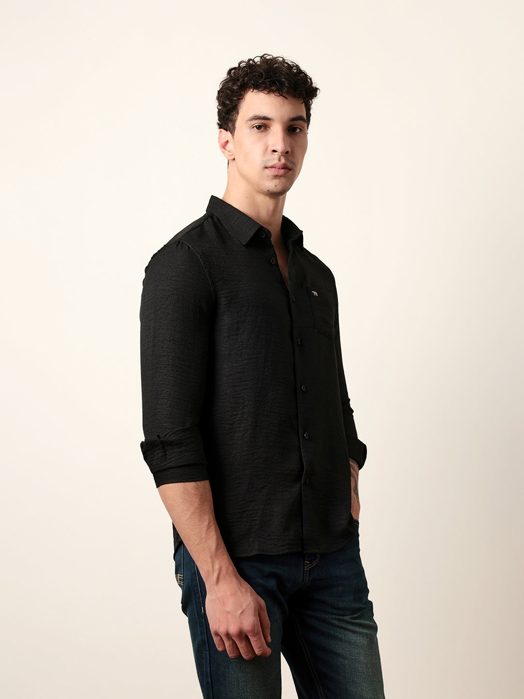 Men Solid Casual Full-Sleeve Shirt