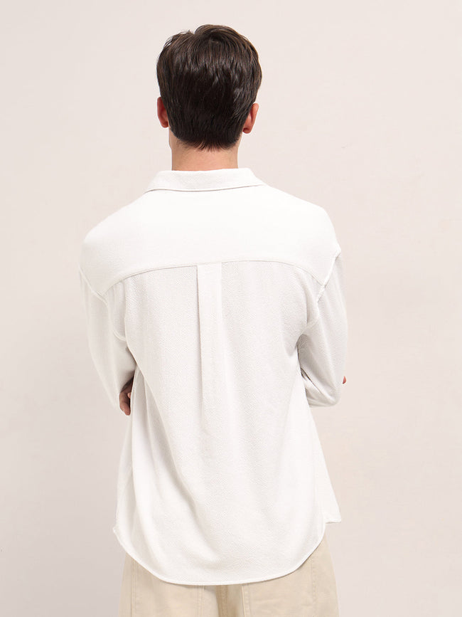 Men White Woven Textured Relaxed Fit Casual Shirt