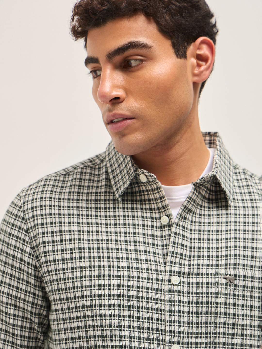 Men Green Textured Checks Design Slim Fit Casual Shirt