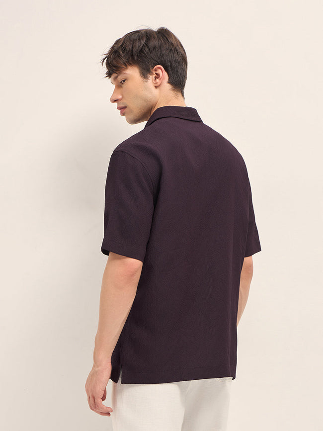 Men Maroon Polyester Textured Shirt