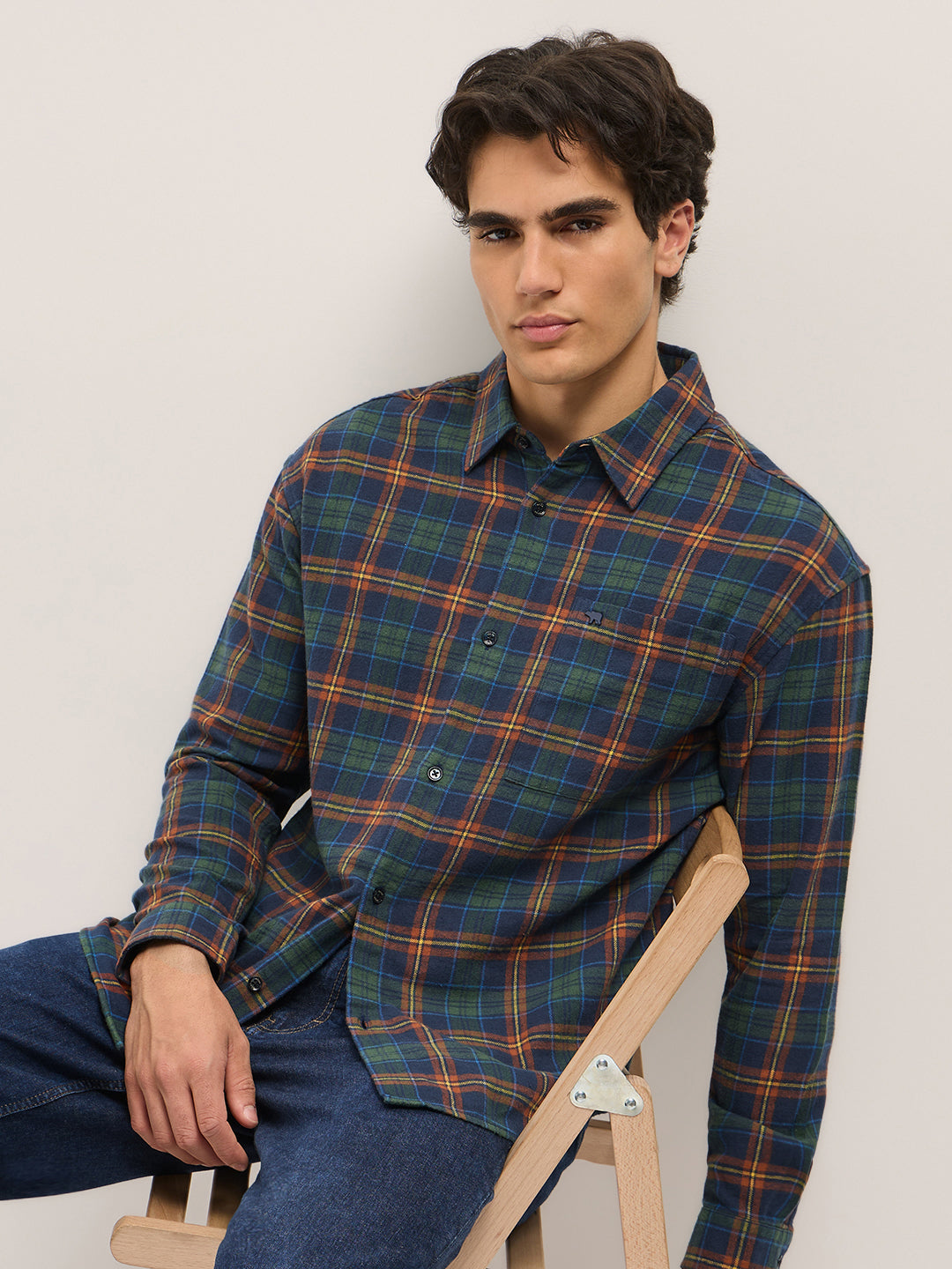 Men Multi-Color Tartan Check Relax Fit Overshirt