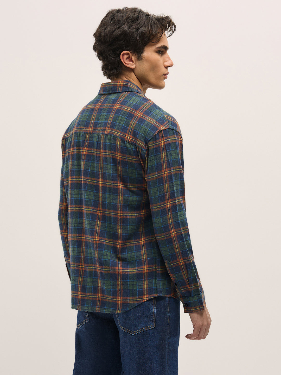Men Multi-Color Tartan Check Relax Fit Overshirt