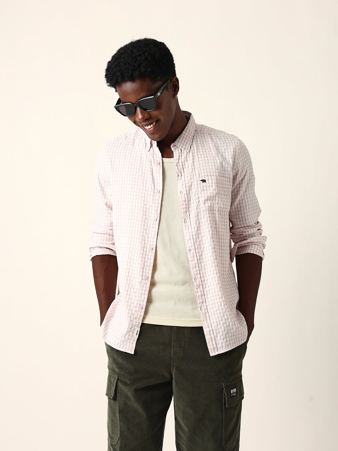 Men Pink Viscose Rayon Checked Shirt