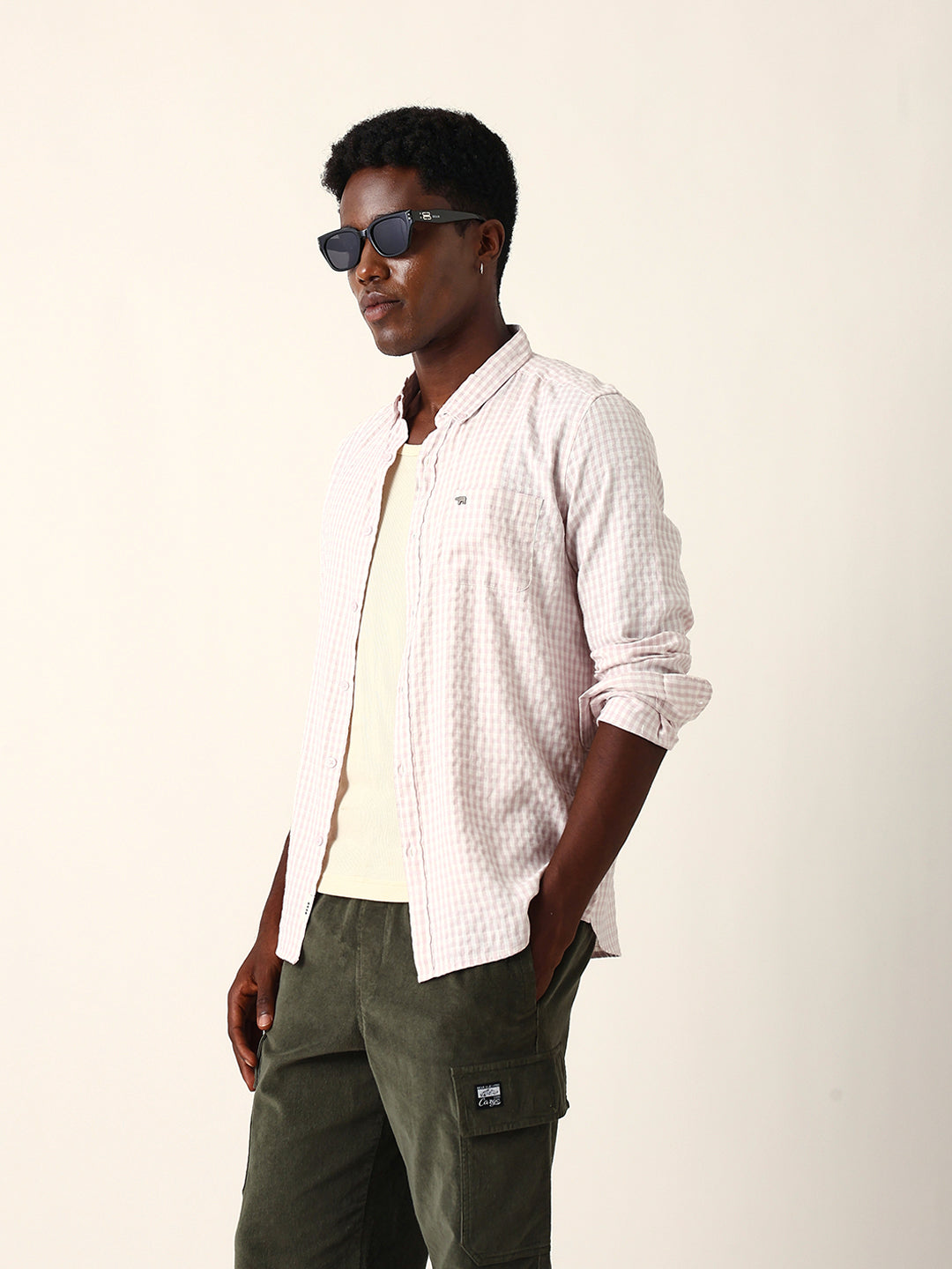 Men Pink Viscose Rayon Checked Shirt