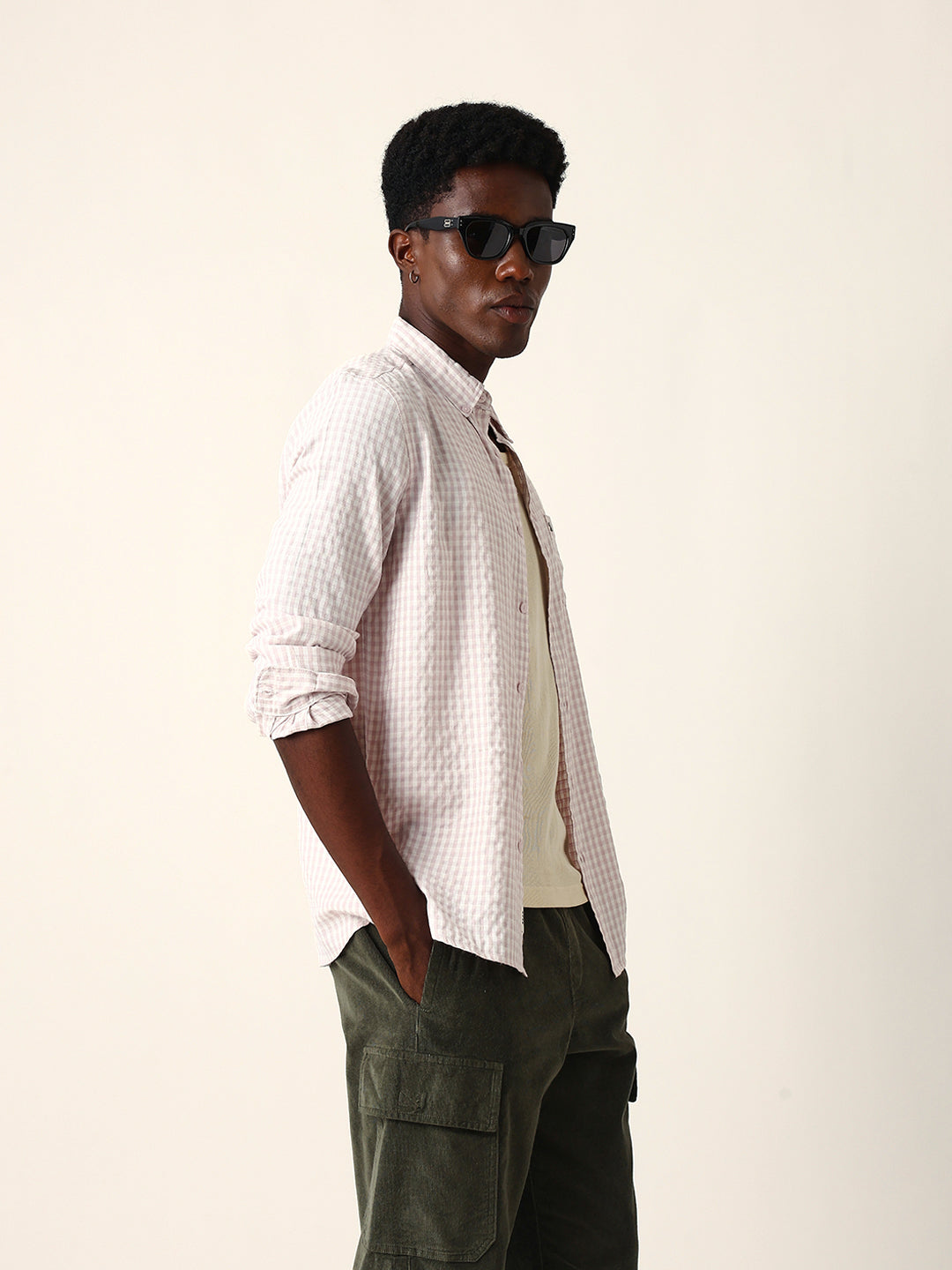 Men Pink Viscose Rayon Checked Shirt