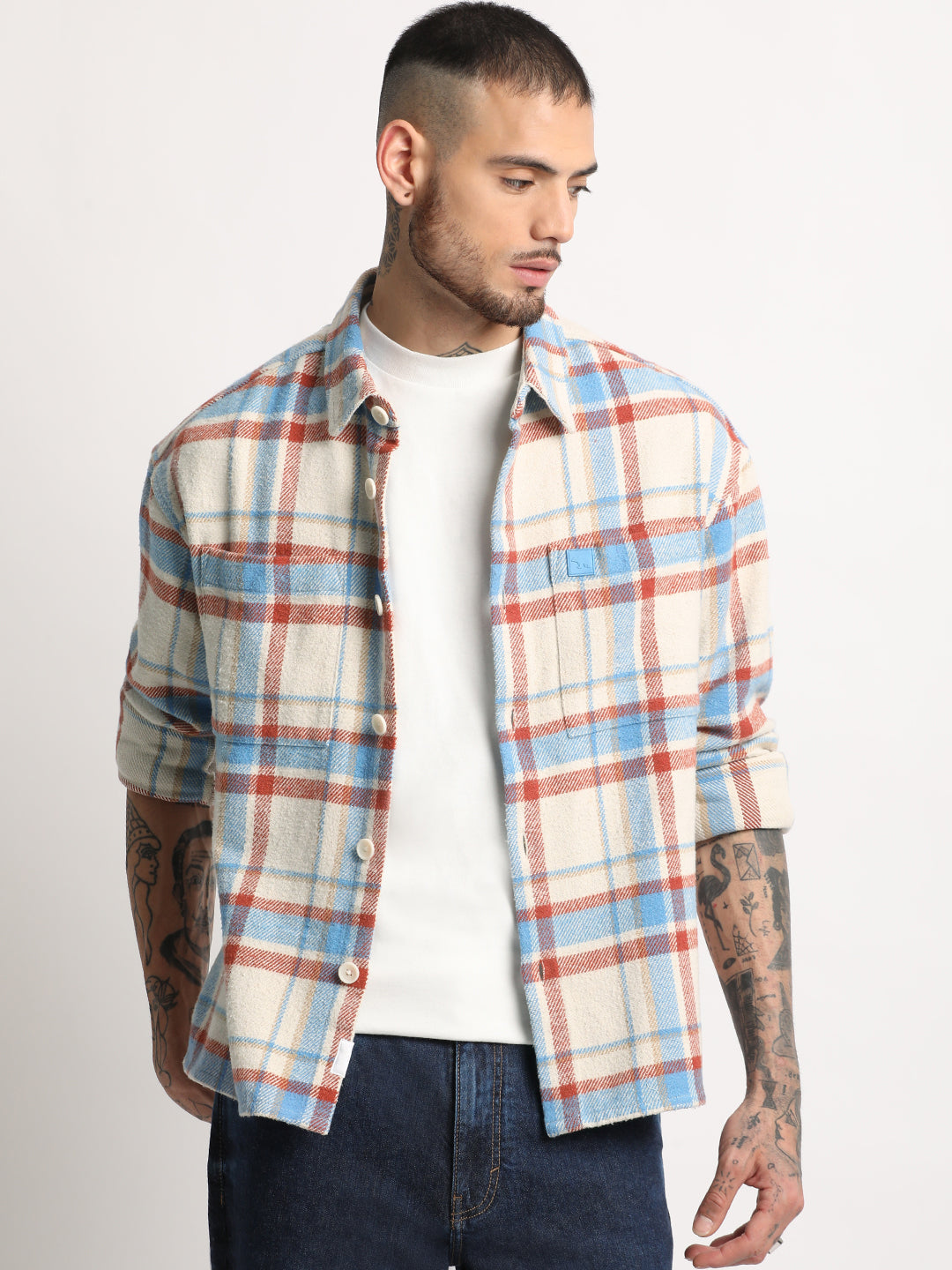 Men  Multi-color Checkered Relax Fit Shacket