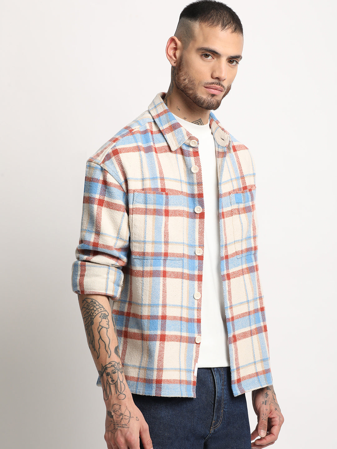 Men  Multi-color Checkered Relax Fit Shacket