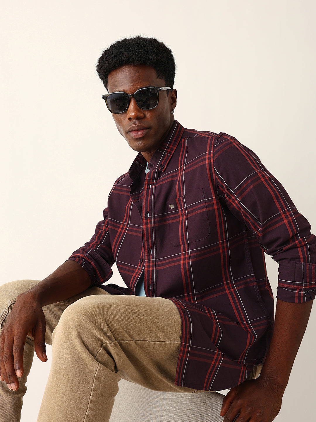 Men Maroon Checked Shirt