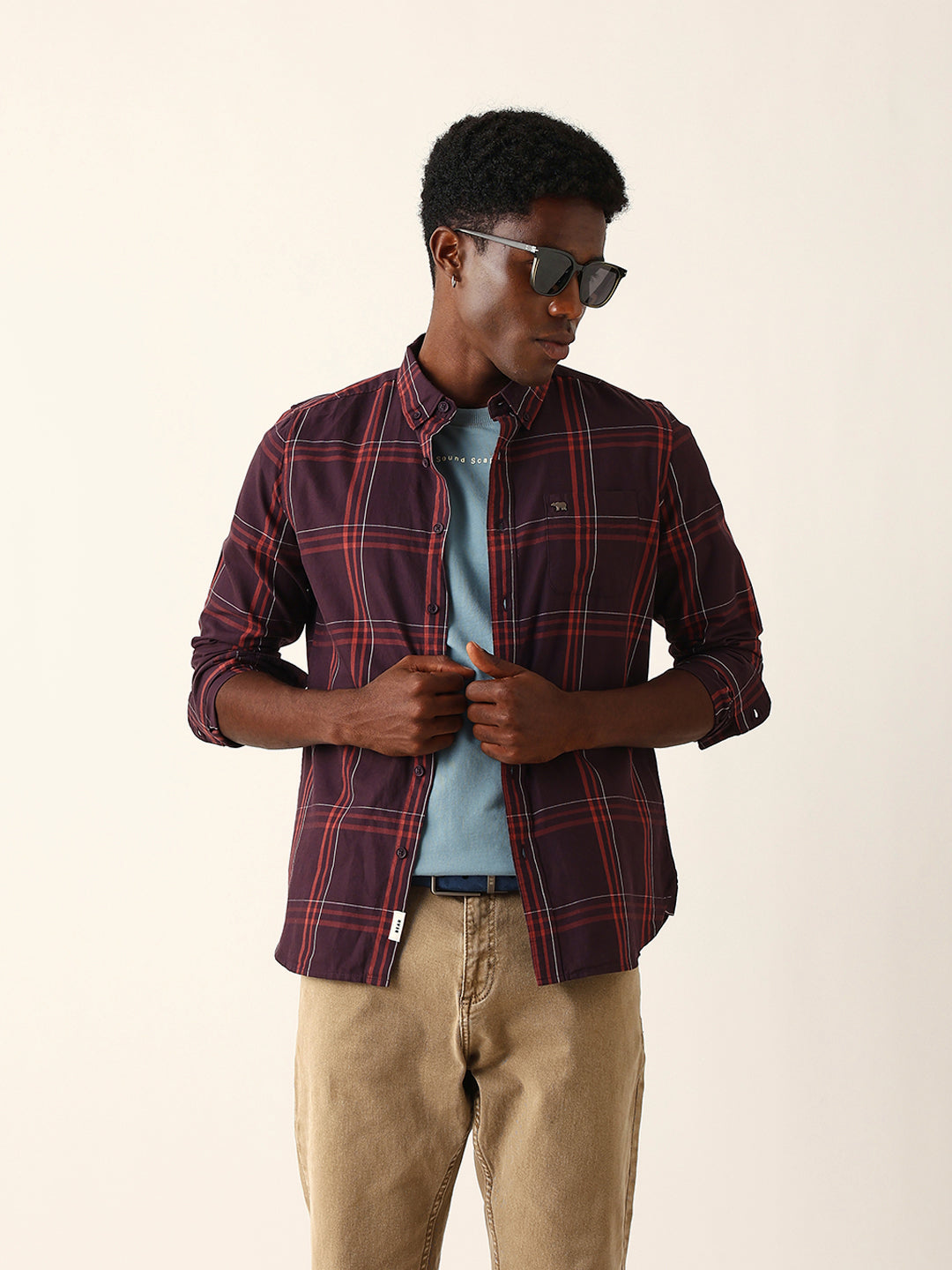 Men Maroon Checked Shirt