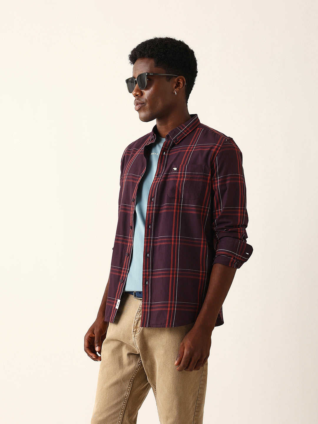 Men Maroon Checked Shirt
