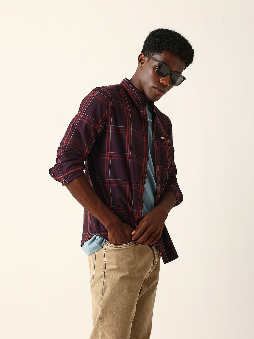 Men Maroon Checked Shirt