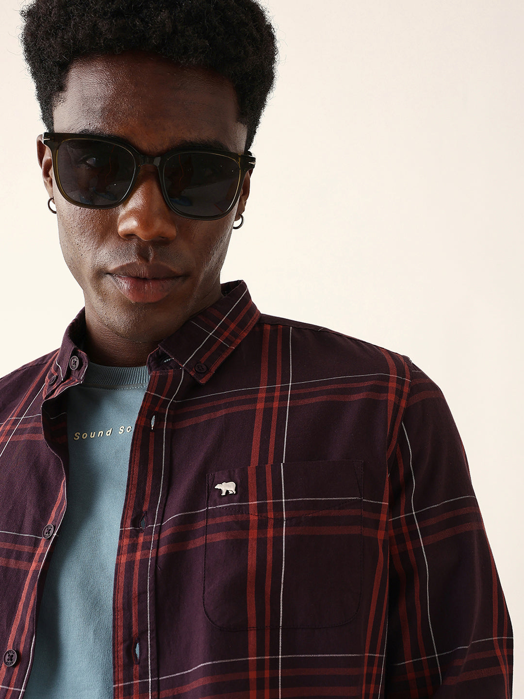 Men Maroon Checked Shirt