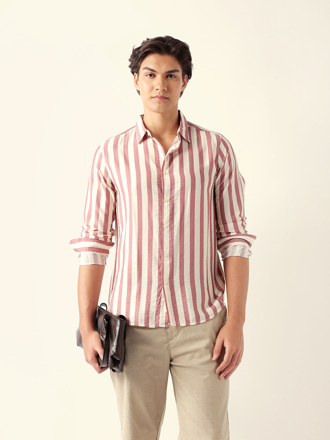 Men Pink Viscose Rayon Striped Shirt