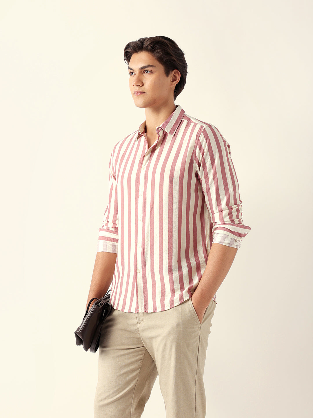 Men Pink Viscose Rayon Striped Shirt