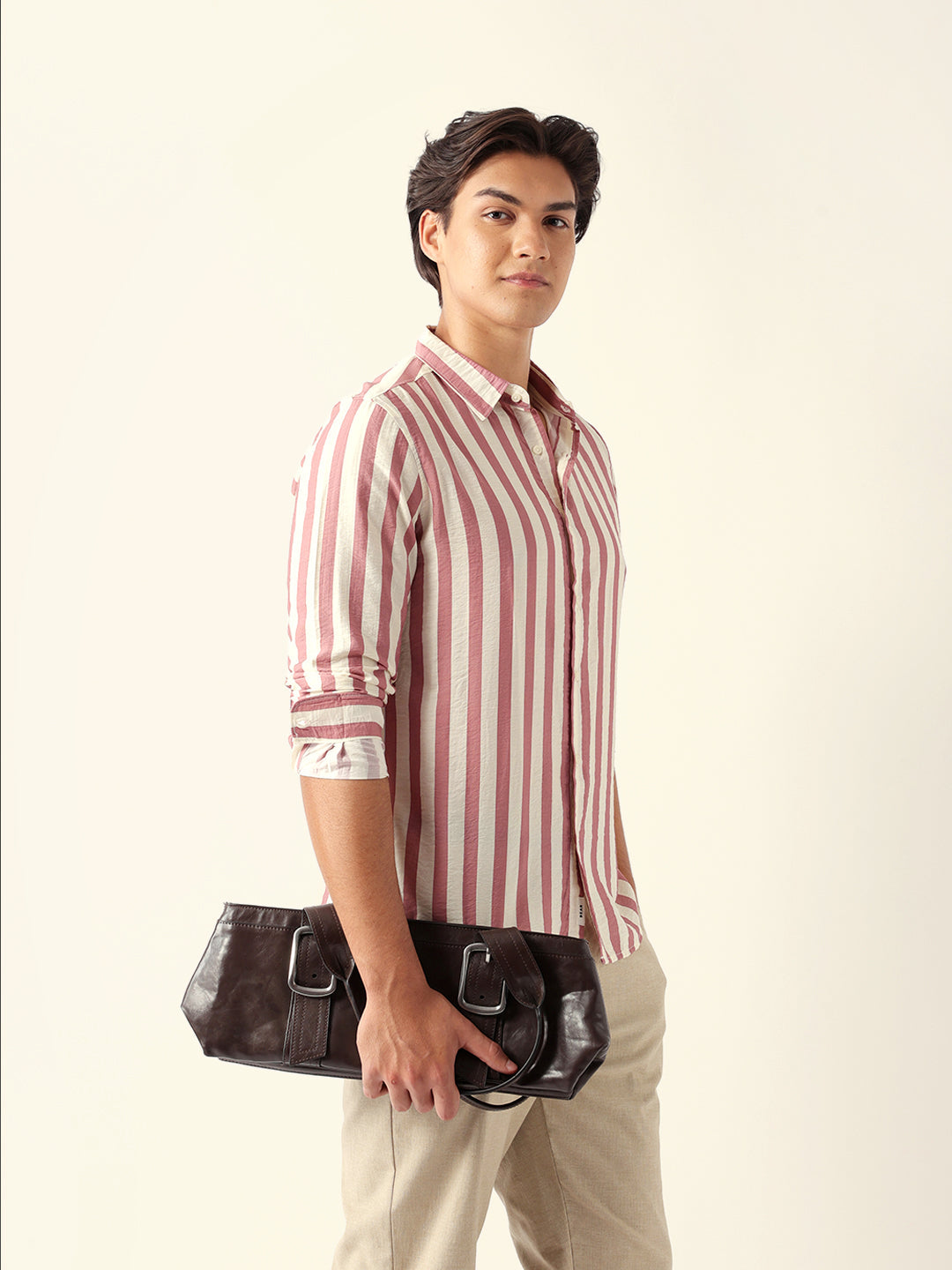 Men Pink Viscose Rayon Striped Shirt