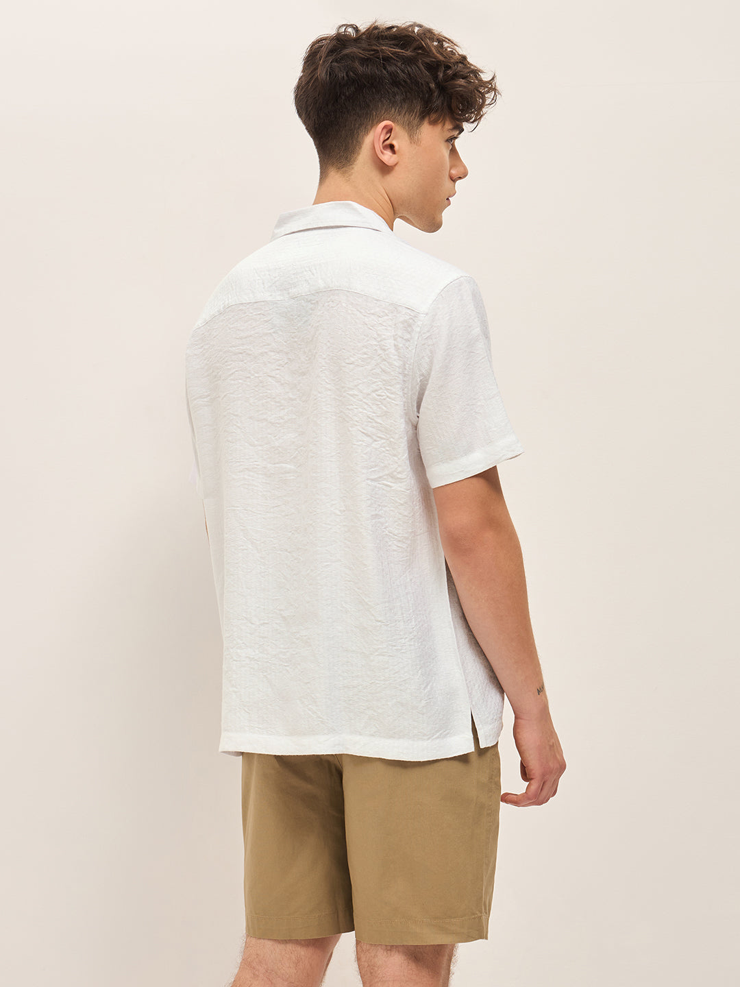 Men White Self Design Regular Fit Casual Shirt