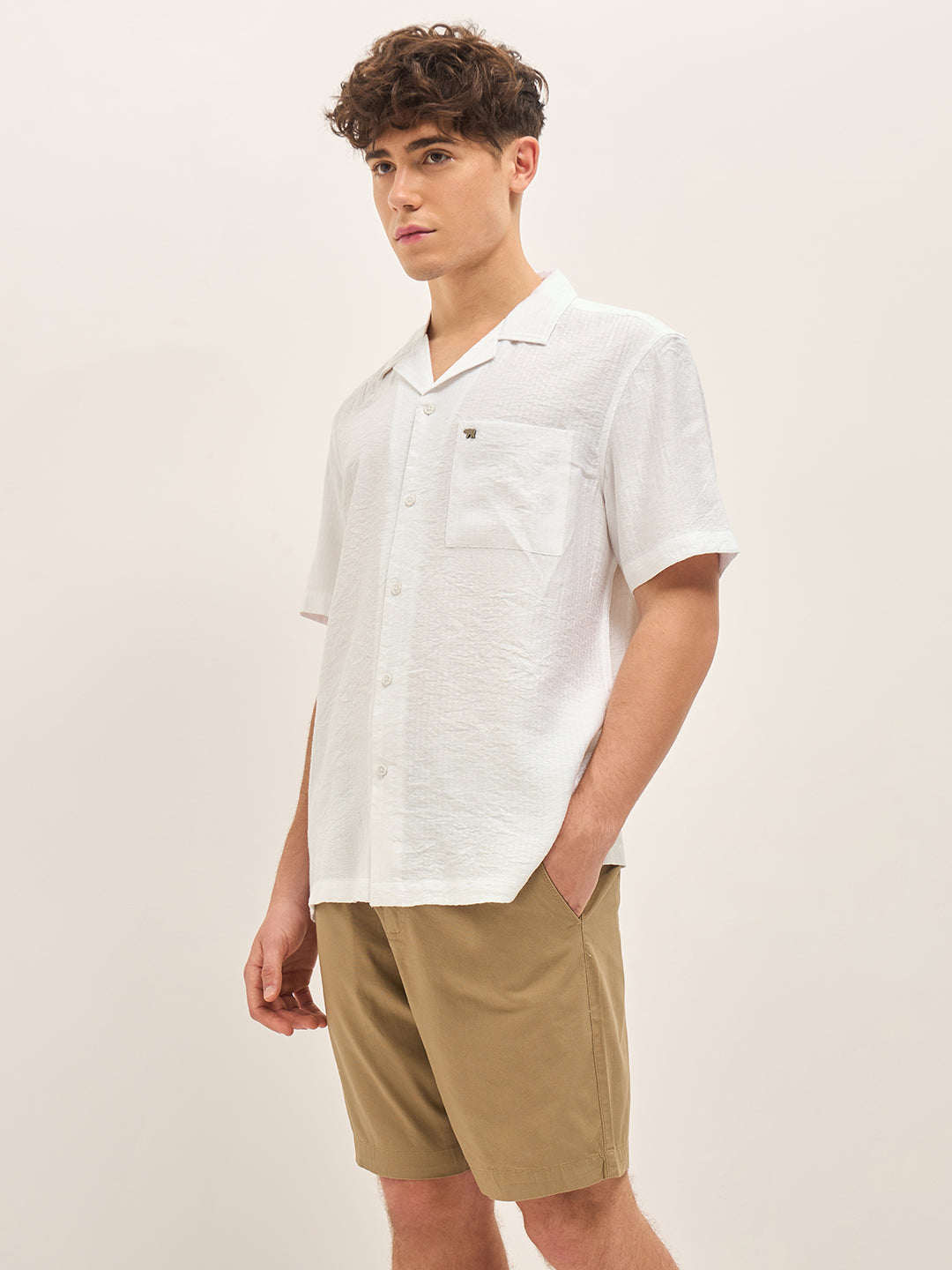 Men White Self Design Regular Fit Casual Shirt