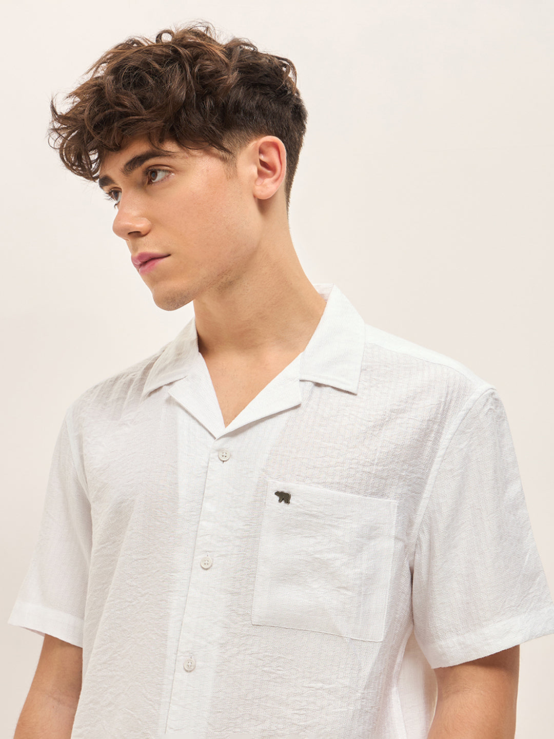 Men White Self Design Regular Fit Casual Shirt