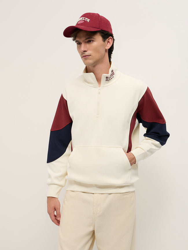Men White Regular Fit High Neck T-Shirt