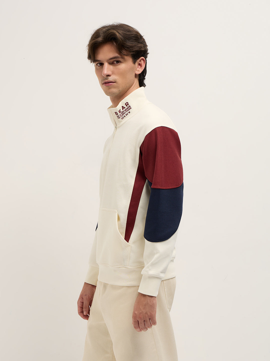 Men White Regular Fit High Neck T-Shirt