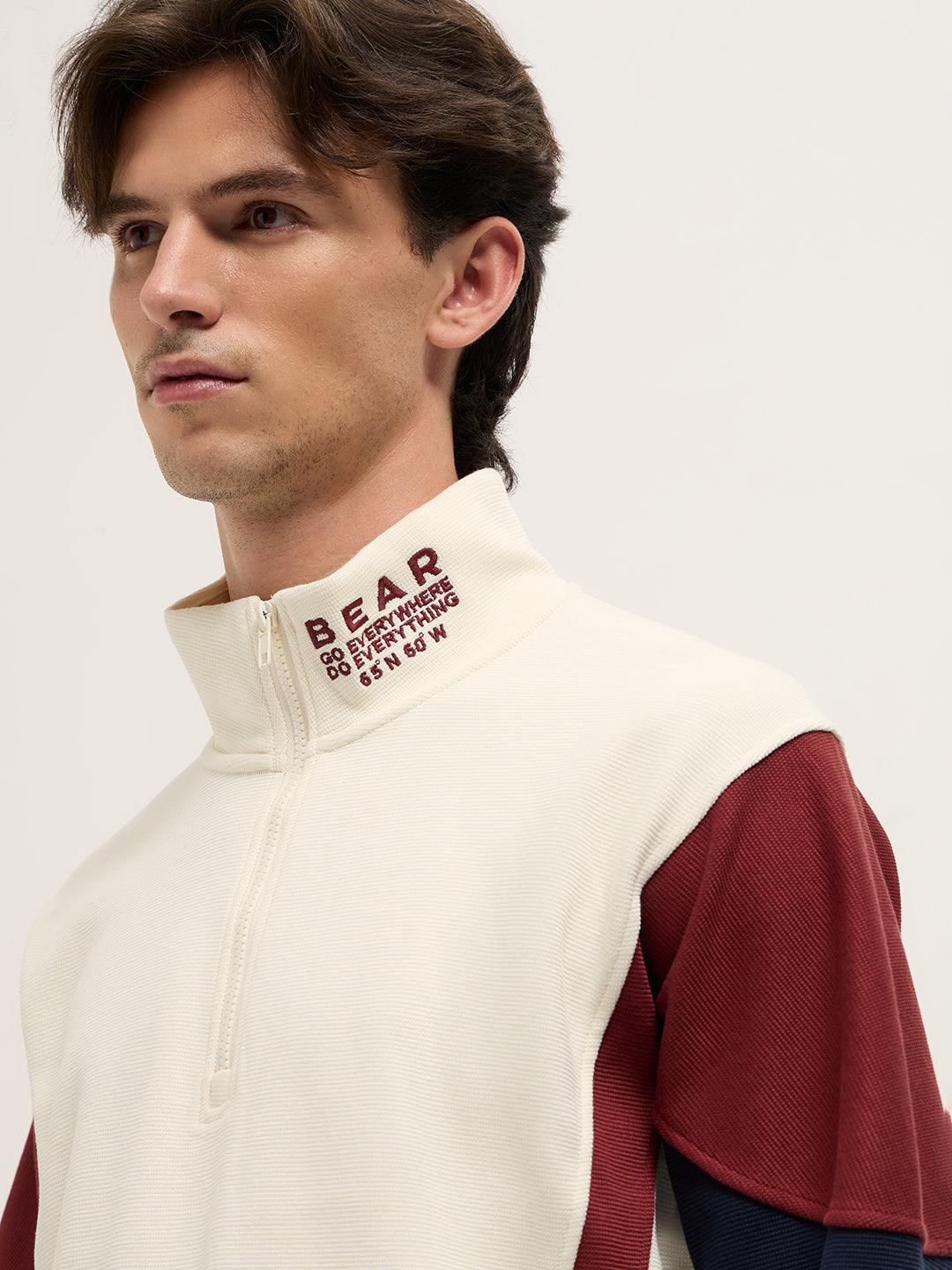 Men White Regular Fit High Neck T-Shirt