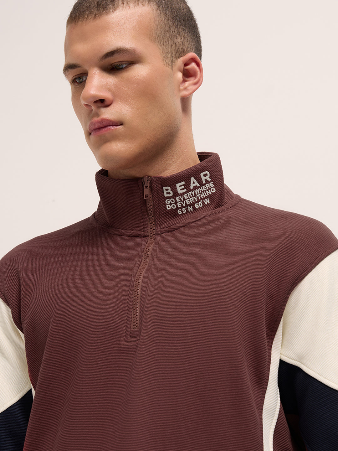 Men Rust Regular Fit High Neck T-Shirt