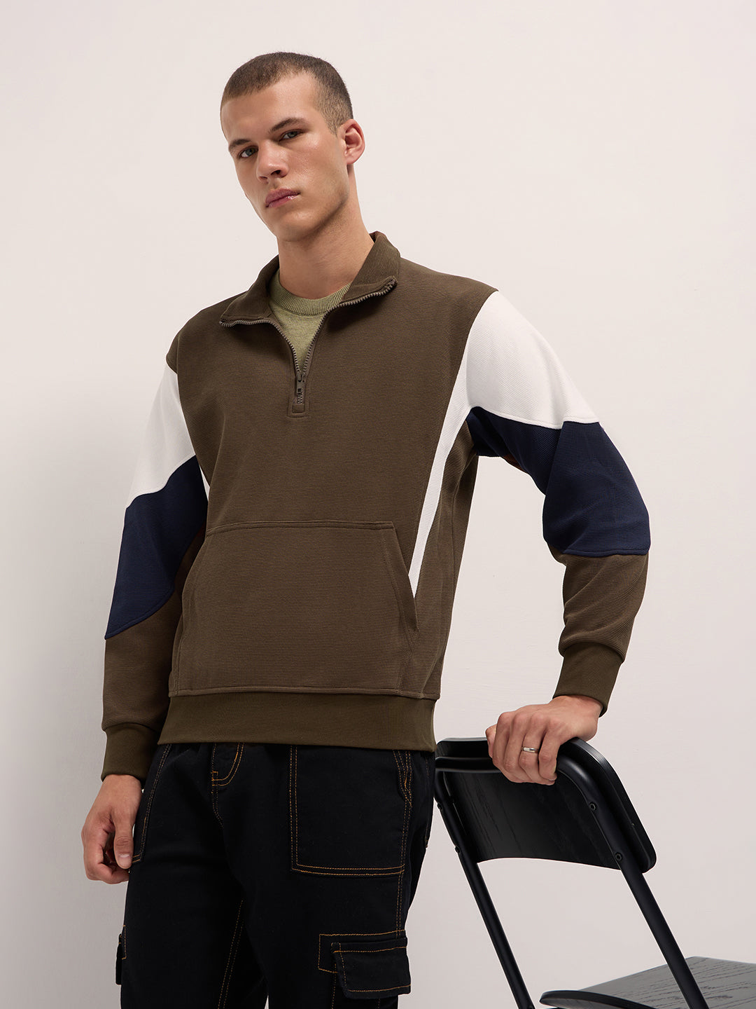 Men Brown Regular Fit High Neck T-Shirt