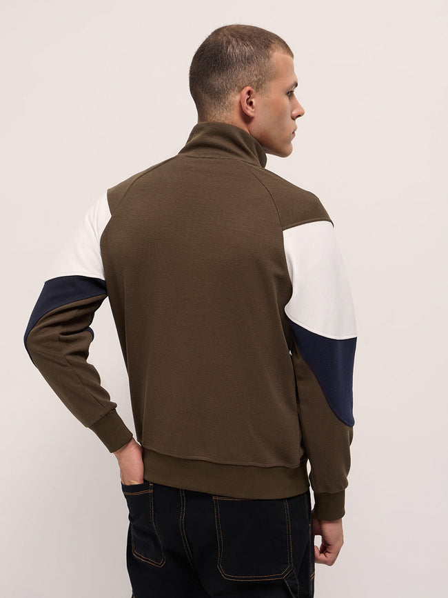 Men Brown Regular Fit High Neck T-Shirt