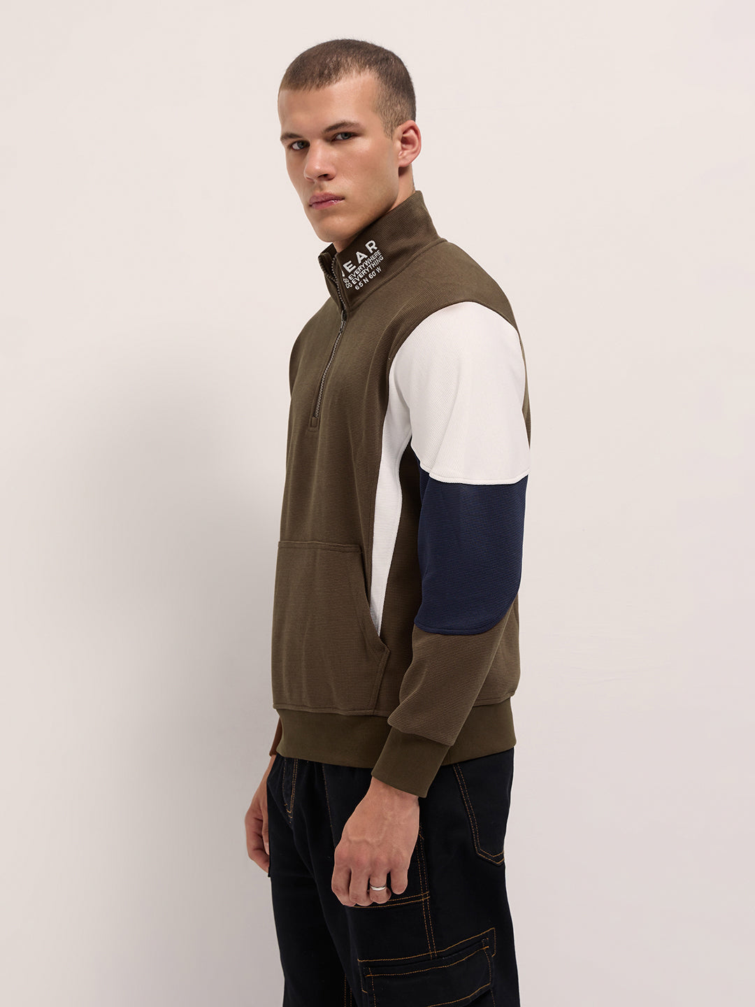 Men Brown Regular Fit High Neck T-Shirt