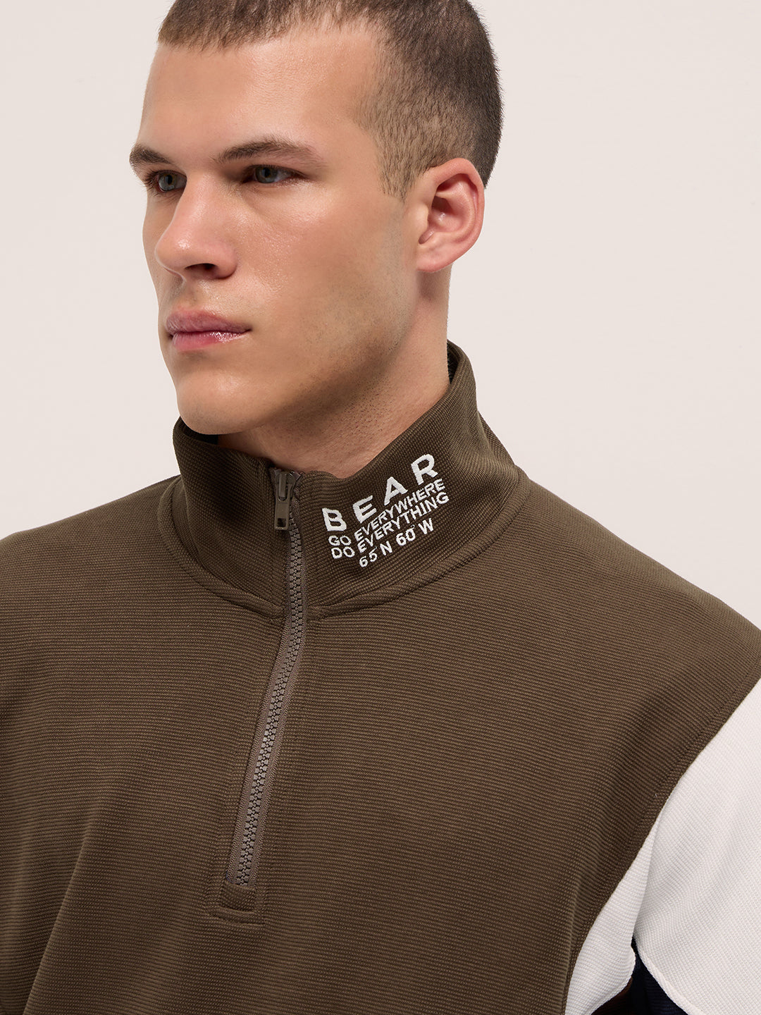 Men Brown Regular Fit High Neck T-Shirt