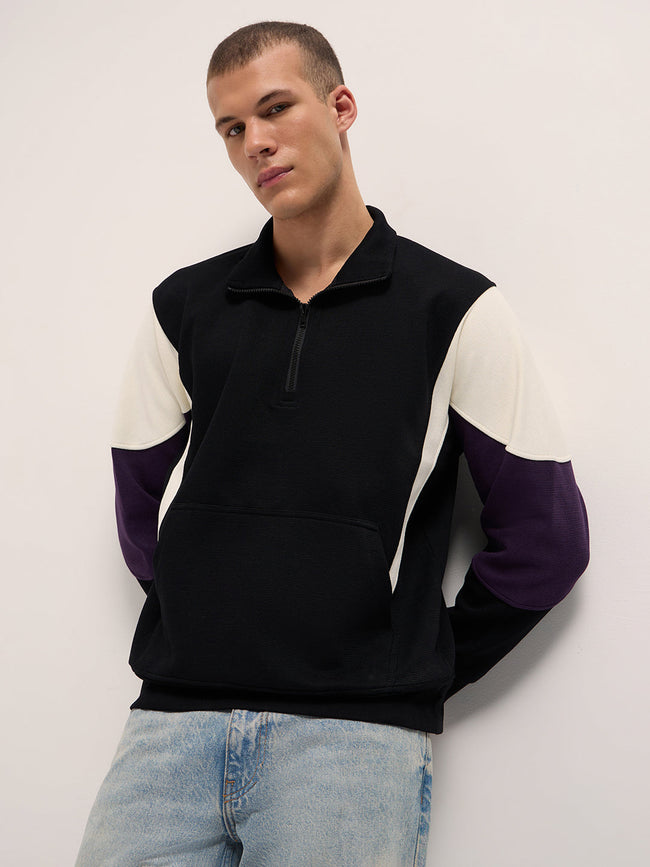 Men Black Regular Fit High Neck T-Shirt