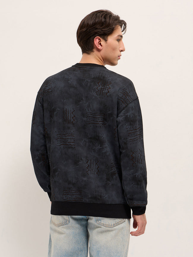 Men Black Relaxed Fit Crew Neck T-Shirt