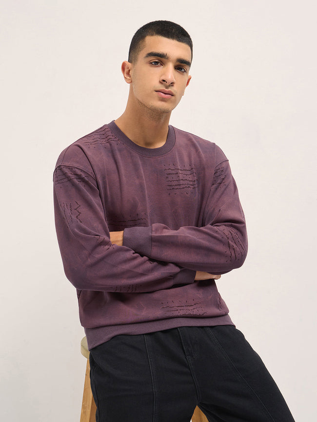 Men Purple Relaxed Fit Crew Neck T-Shirt
