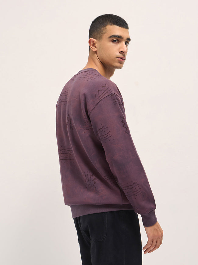 Men Purple Relaxed Fit Crew Neck T-Shirt