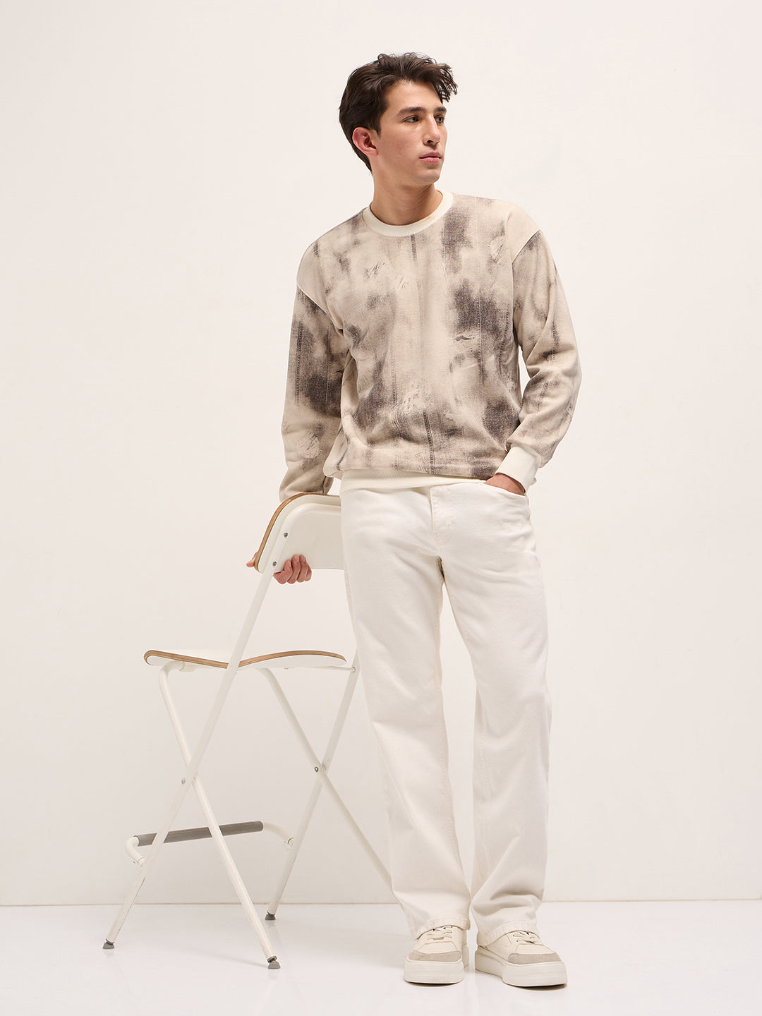Men Beige Regular Fit Crew Neck T-Shirt