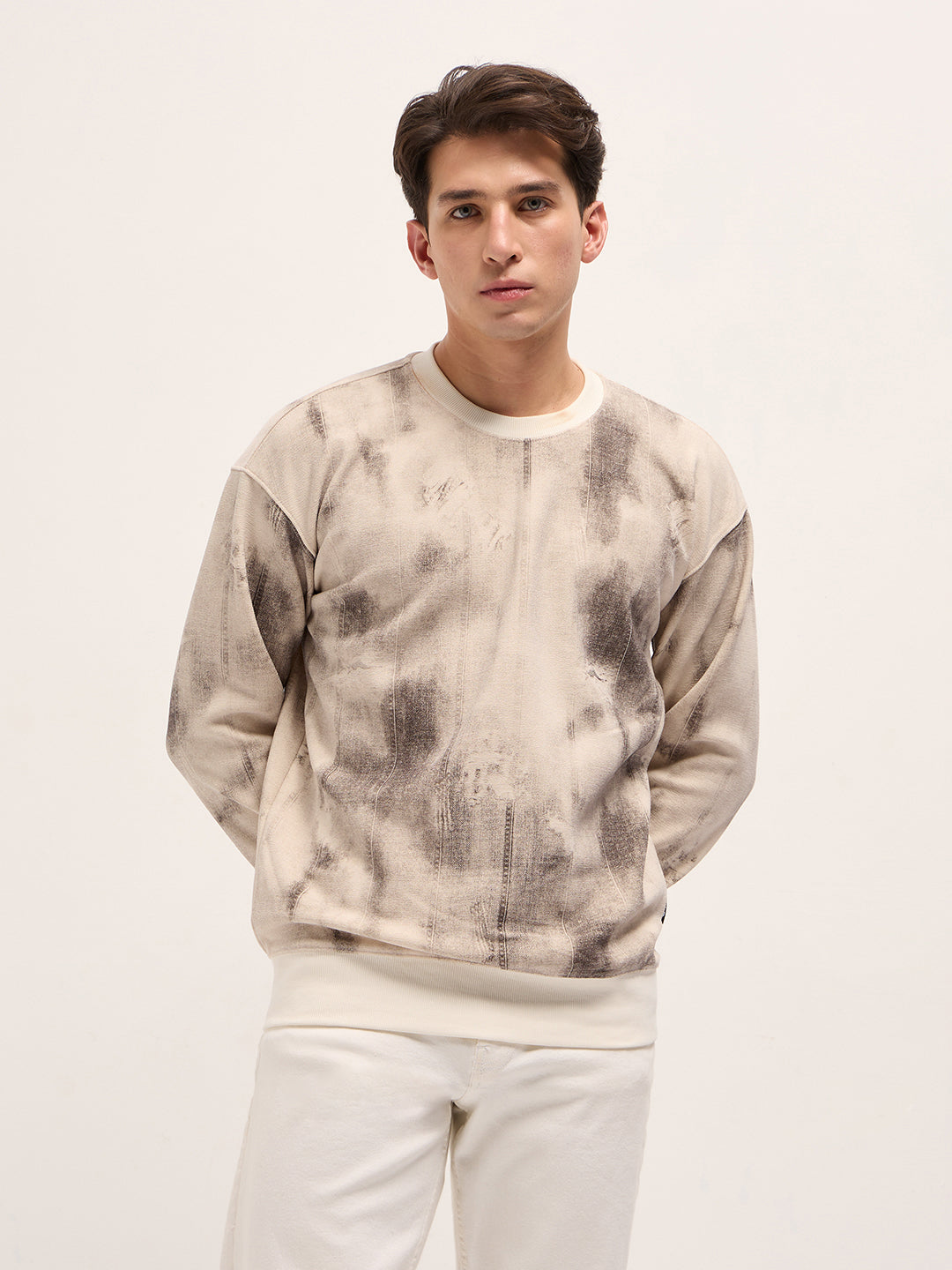 Men Beige Regular Fit Crew Neck T-Shirt