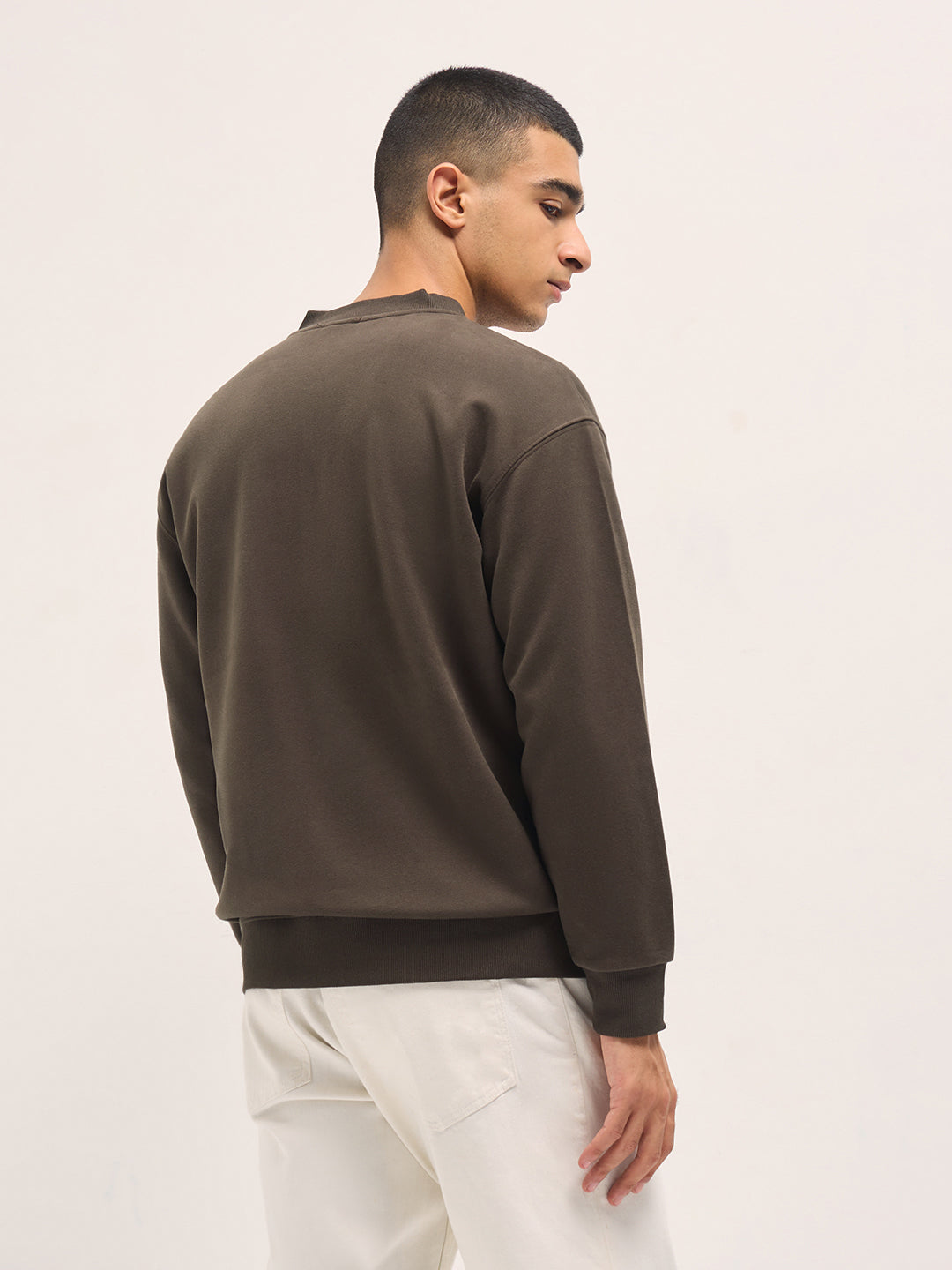 Men Brown Solid Relaxed Fit Henley Neck T-Shirt