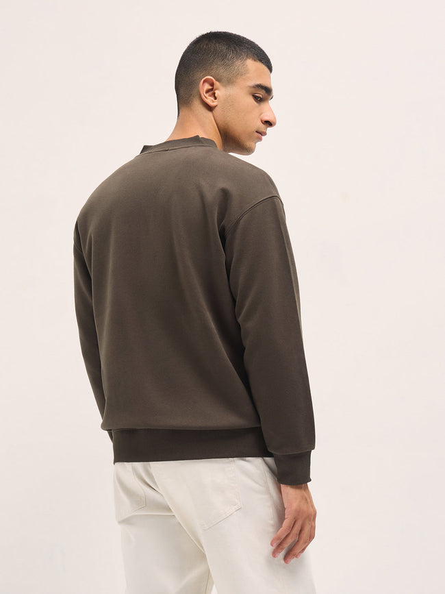 Men Brown Solid Relaxed Fit Henley Neck T-Shirt