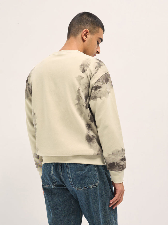 Men Beige Relaxed Fit Crew Neck T-Shirt