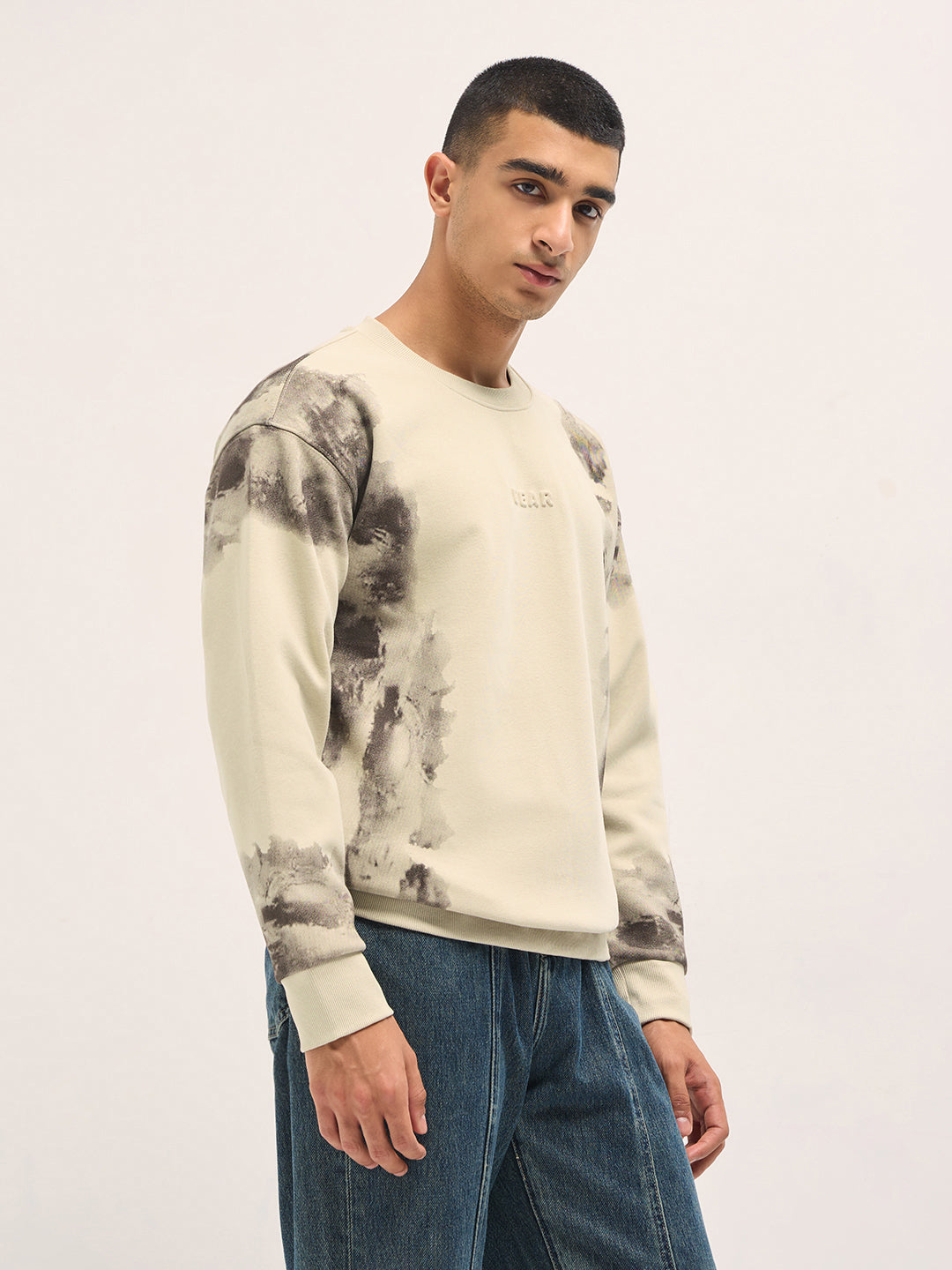Men Beige Relaxed Fit Crew Neck T-Shirt