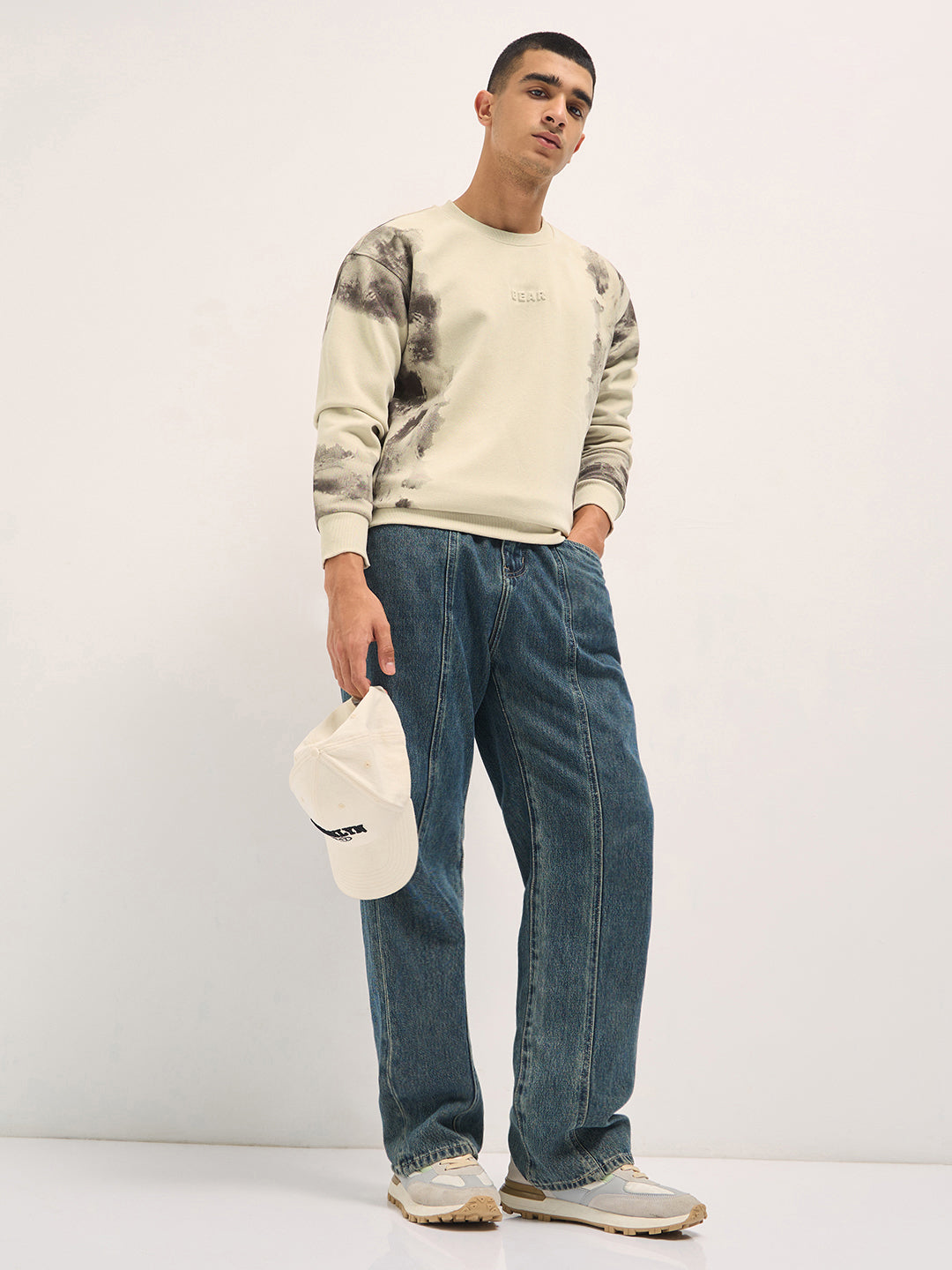 Men Beige Relaxed Fit Crew Neck T-Shirt