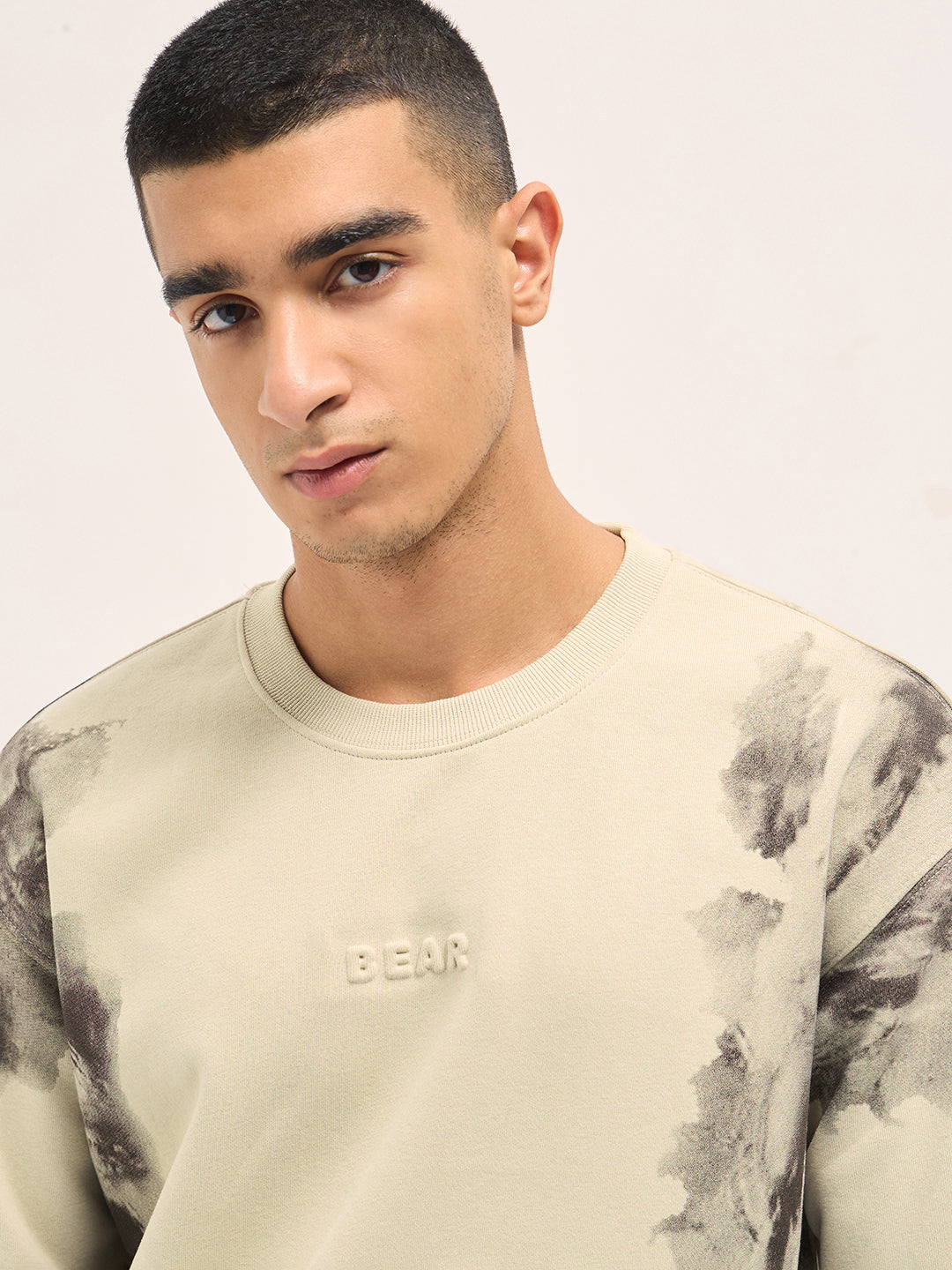 Men Beige Relaxed Fit Crew Neck T-Shirt