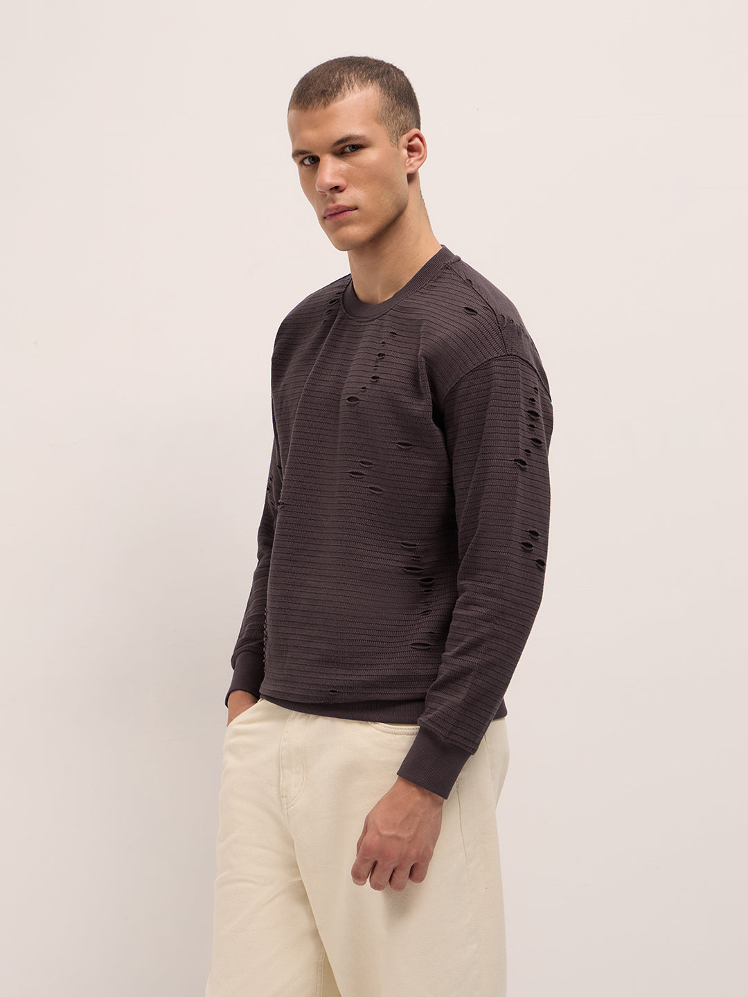 Men Purple Regular Fit Crew Neck T-Shirt