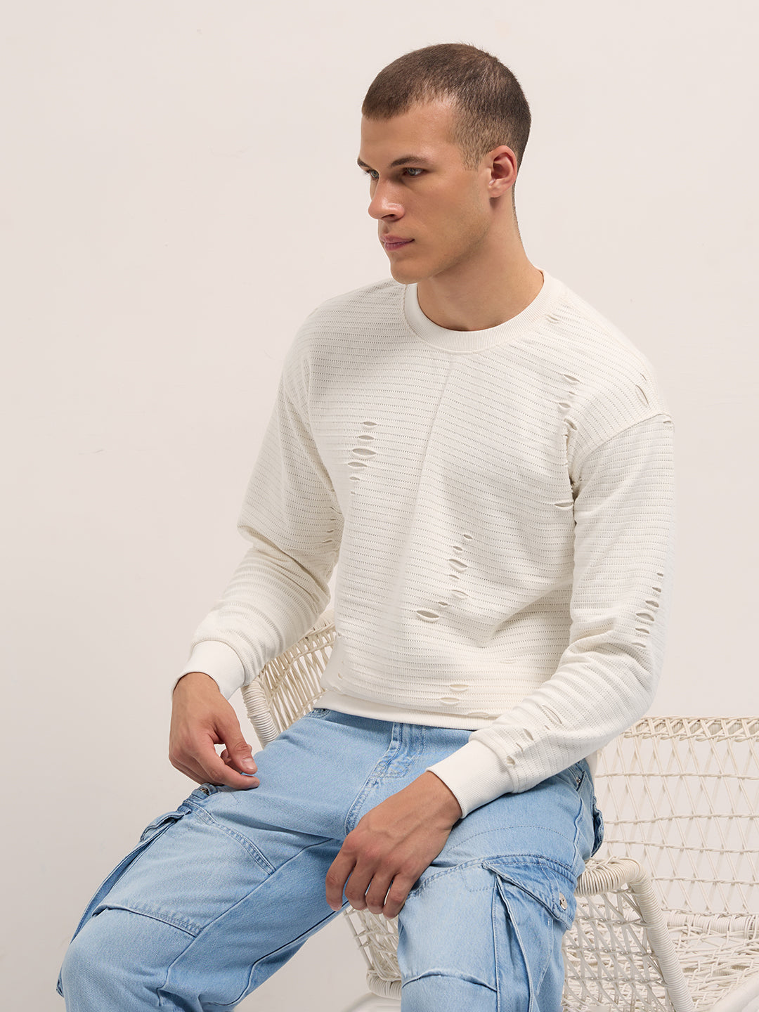 Men White Regular Fit Crew Neck T-Shirt