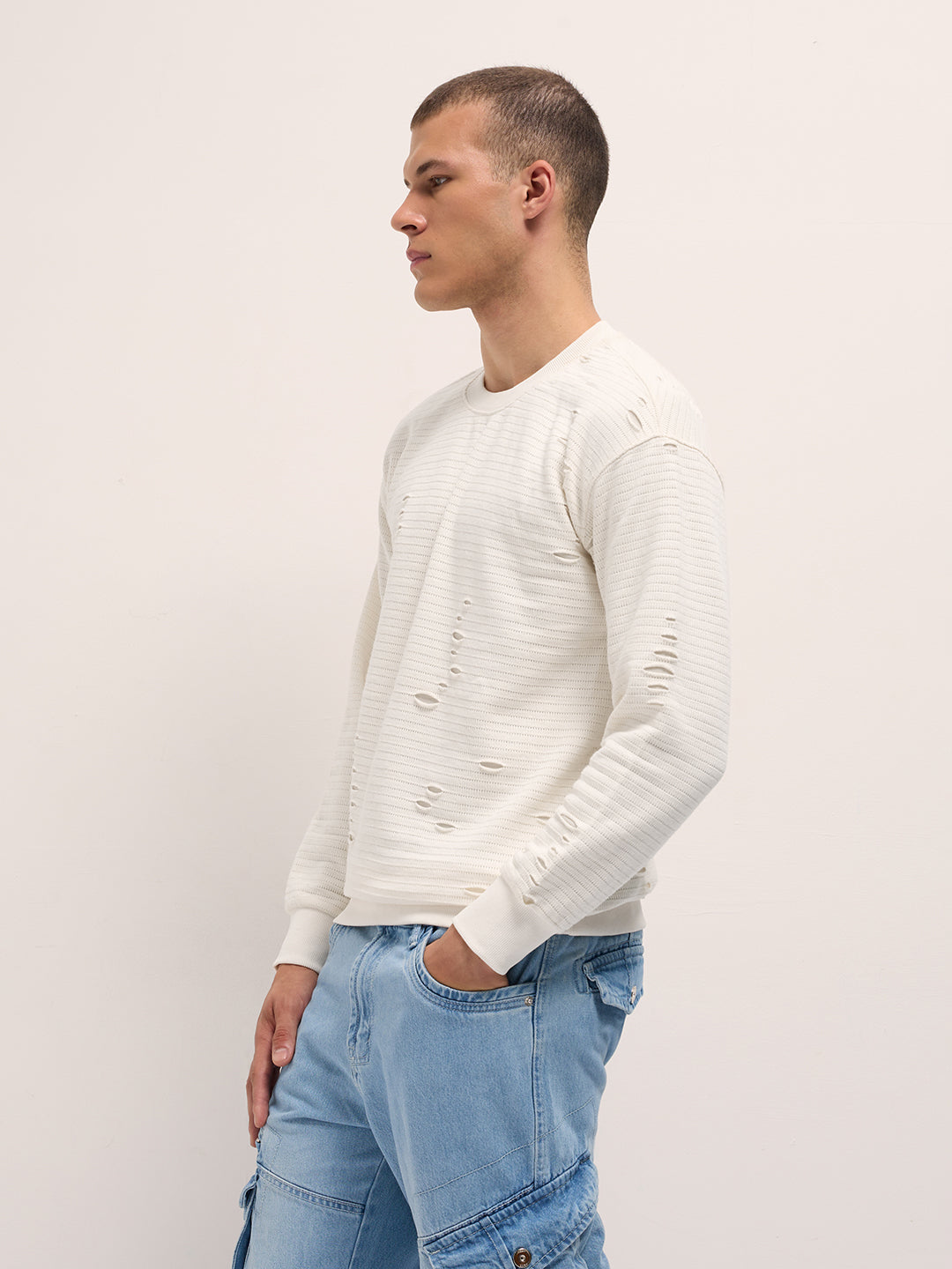 Men White Regular Fit Crew Neck T-Shirt