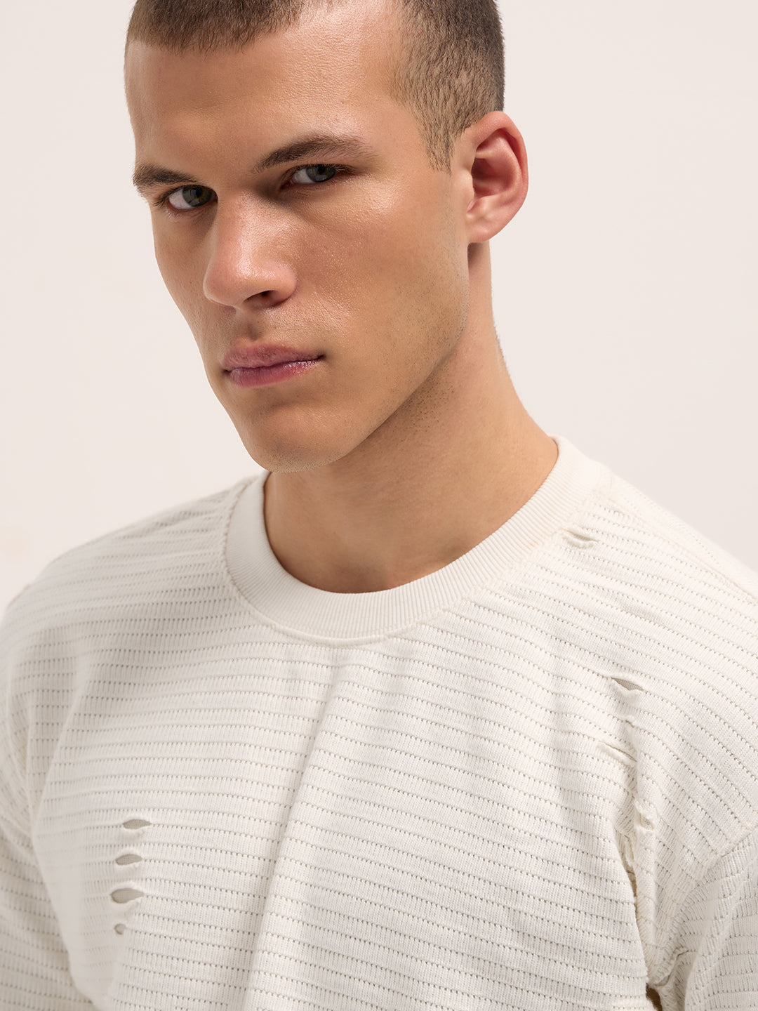 Men White Regular Fit Crew Neck T-Shirt